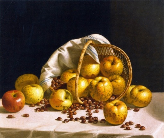 Yellow Apples And Chestnuts Spilling From A Basket