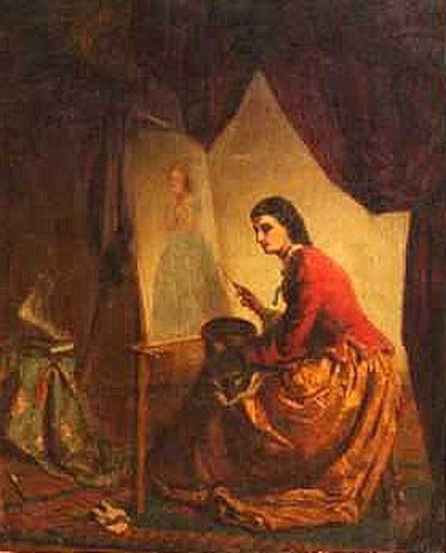 Female Artist Painting A Portrait
