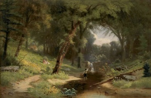 Wooded Landscape With Children
